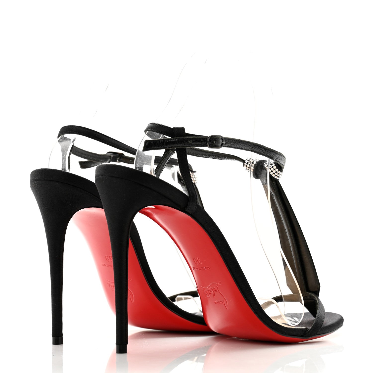 Christian Louboutin Satin Crepe Strass T Cab 100 T-Strap Sandals 39 Black 4 of 11
