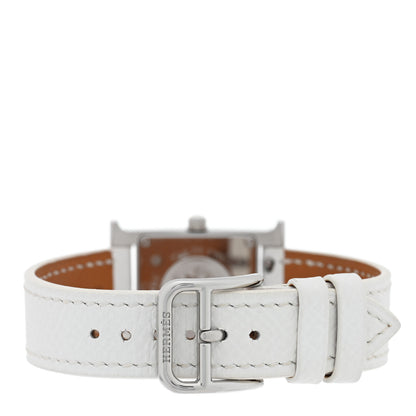 Hermes Stainless Steel Epsom Diamond Lacquer 21mm Heure H Hour Double Jeu Quartz Watch Blanc 3 of 5