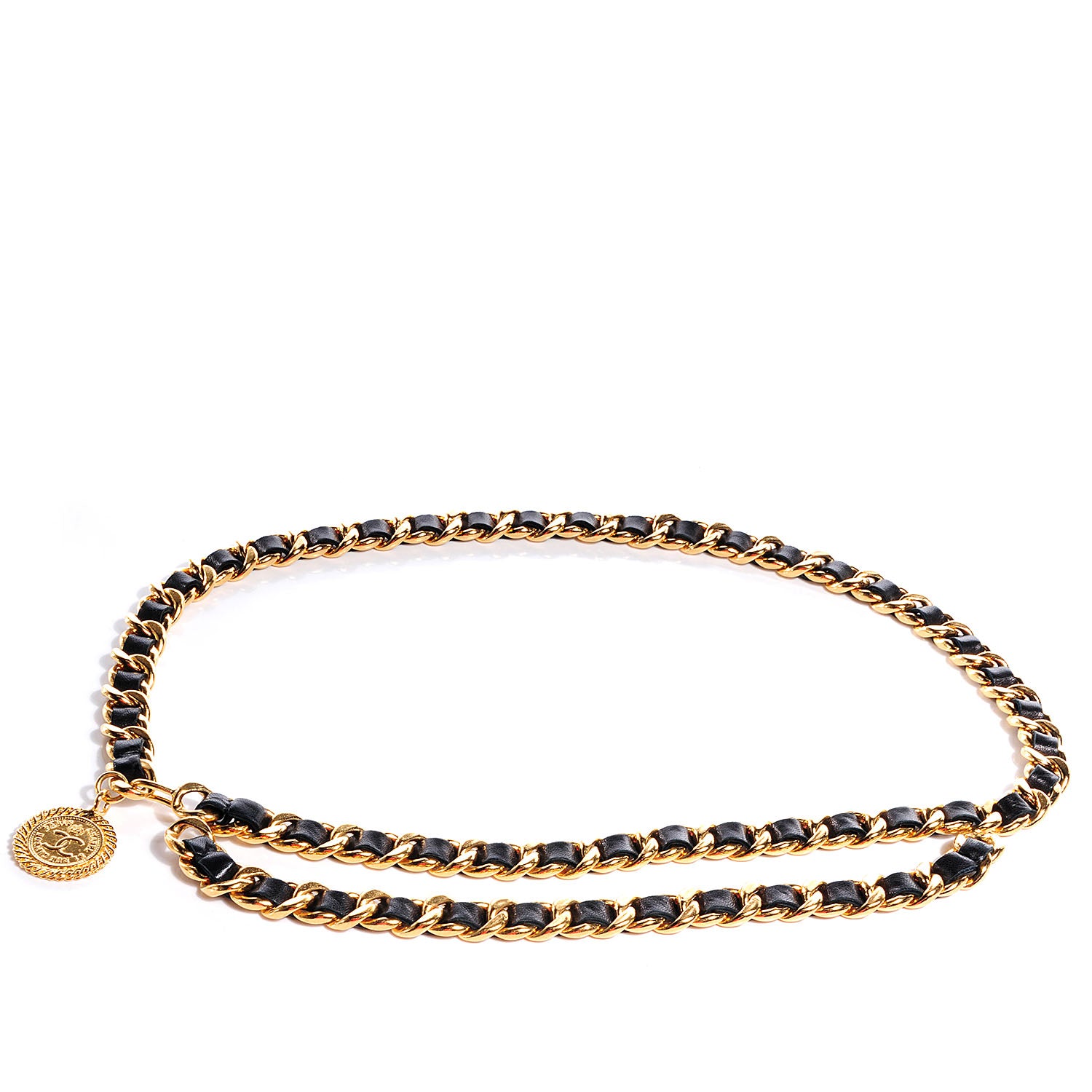 Chanel Leather Chain CC Medallion Belt Black Gold 1 of 5