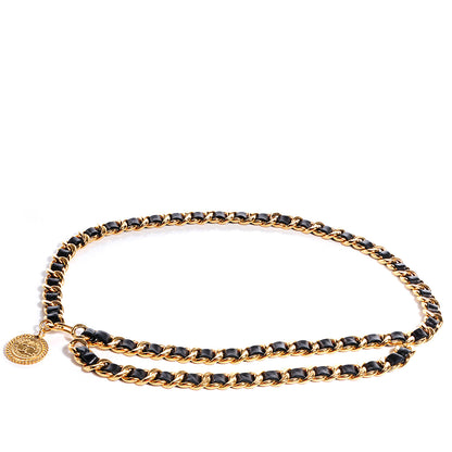 Chanel Leather Chain CC Medallion Belt Black Gold 1 of 5