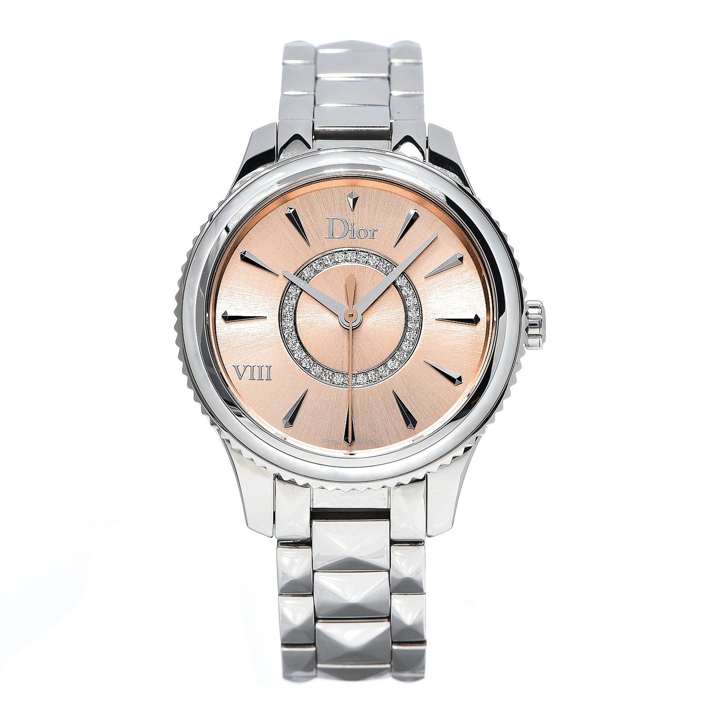 Stainless Steel Diamond 32mm Dior VIII Montaigne Quartz Watch Pink
