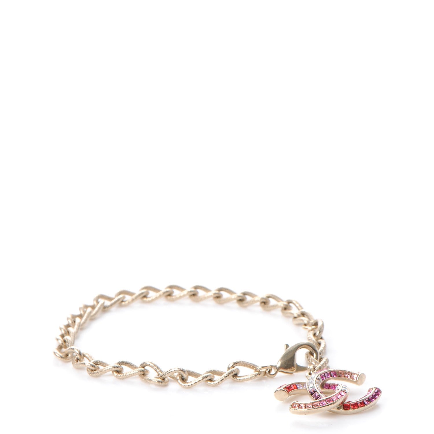 Chanel Baguette Crystal CC Bracelet Gold Fuchsia Purple 3 of 8