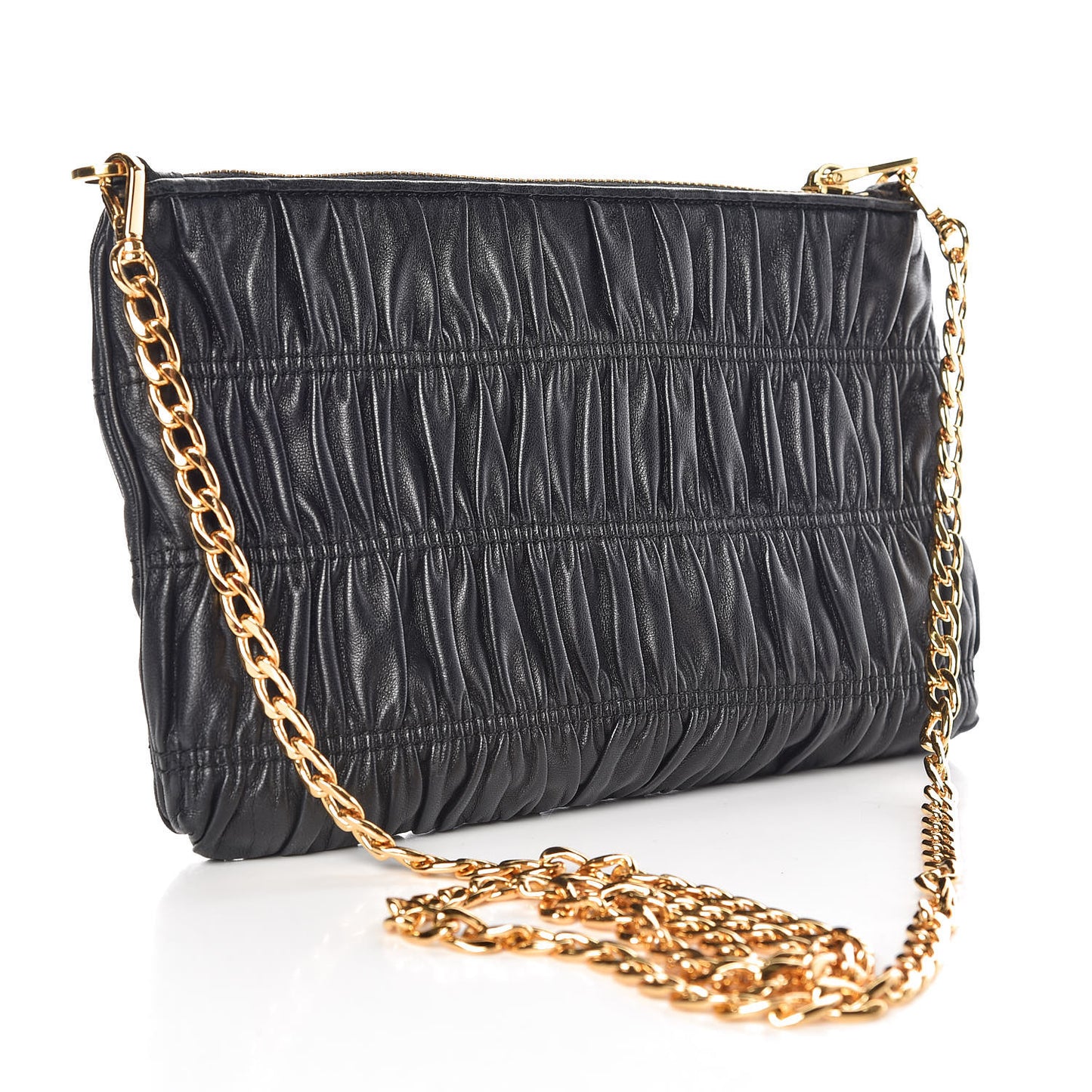 Nappa Gaufre Chain Shoulder Bag Black