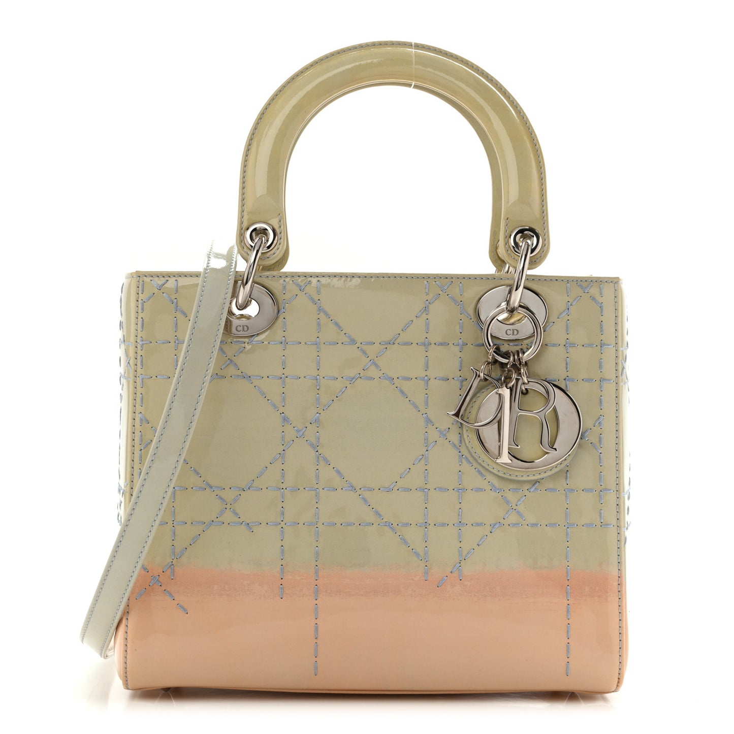 Patent Cannage Gradient Medium Lady Dior Blue Coral