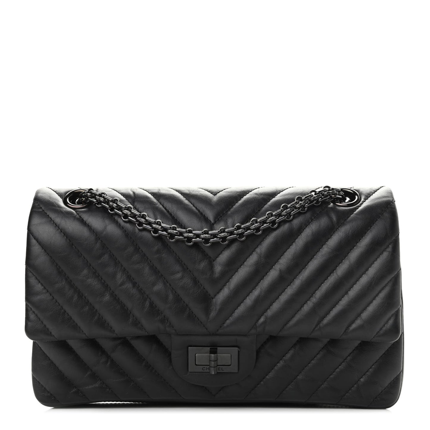 Aged Calfskin Chevron Quilted 2.55 Reissue 225 Flap So Black