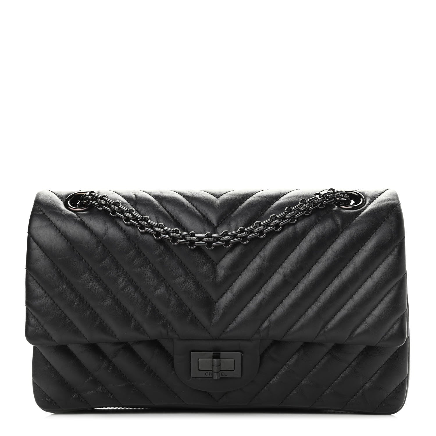 Chanel Aged Calfskin Chevron Quilted 2.55 Reissue 225 Flap So Black 1 of 12