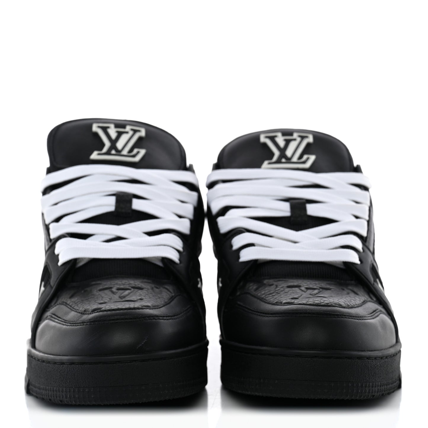 Calfskin Embossed Monogram Mens LV Trainer Sneakers 8.5 Black
