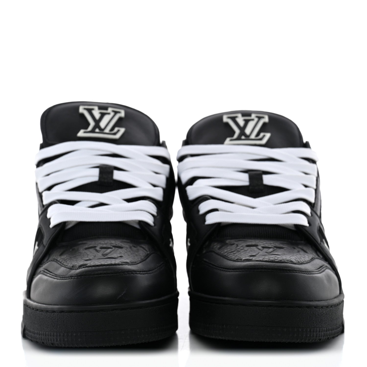 Louis Vuitton Calfskin Embossed Monogram Mens LV Trainer Sneakers 8.5 Black 2 of 10