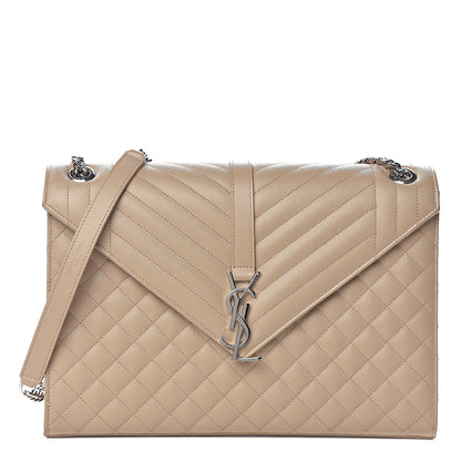 Saint Laurent Grain De Poudre Large Tri-Quilt Monogram Satchel Dark Beige 1 of 10