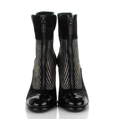 Chanel Suede Calf Hair CC Short Boots 36.5 Black Grey 2 of 9