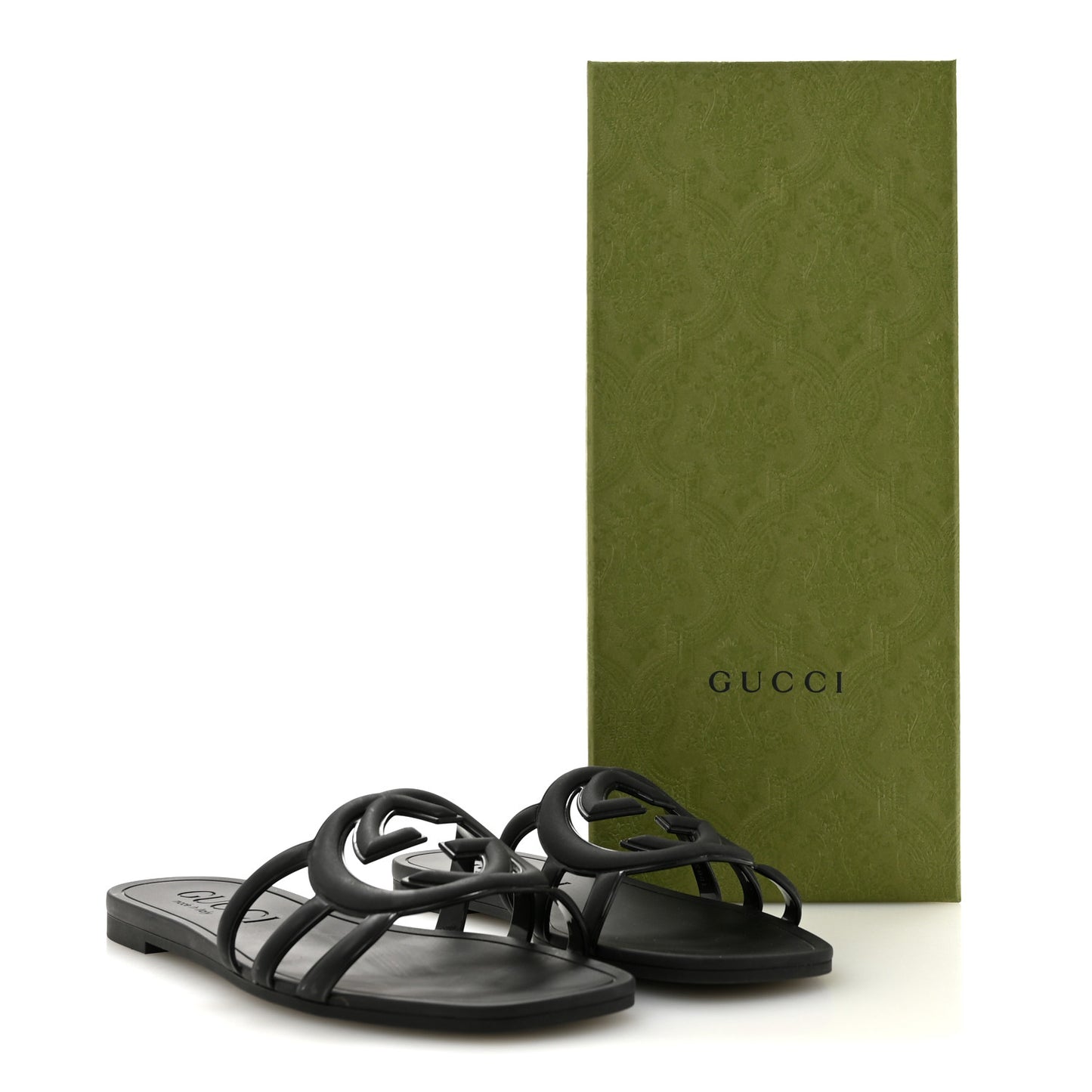 Rubber Womens Interlocking G Slide Sandals 36 Black