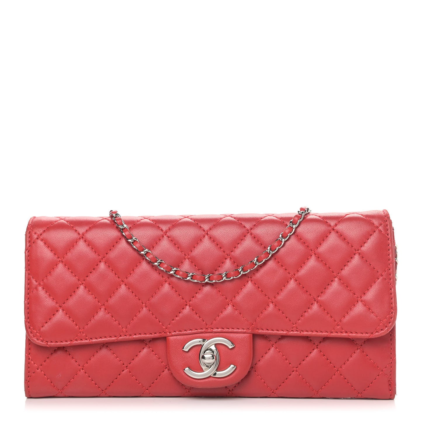 Lambskin Quilted Chain Clutch Flap Red