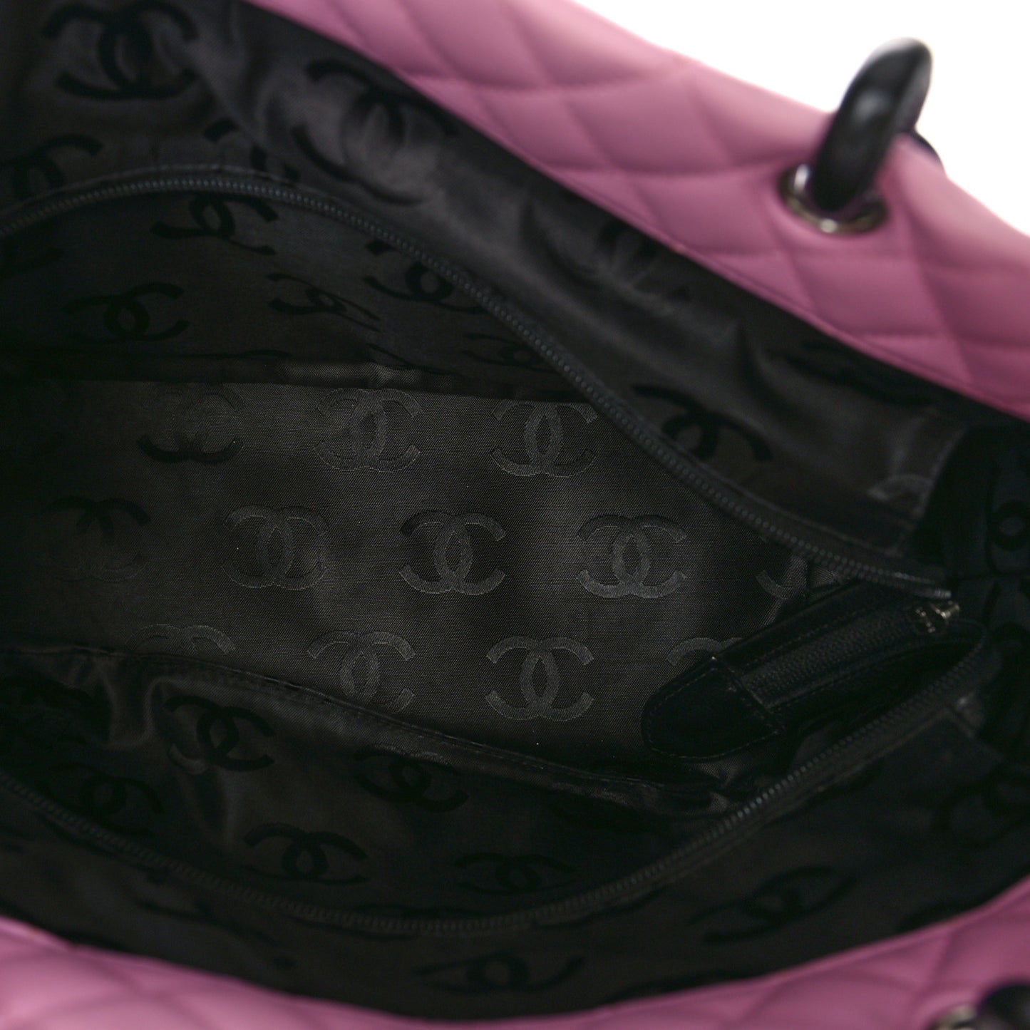 Calfskin Quilted Large Cambon Tote Pink Black