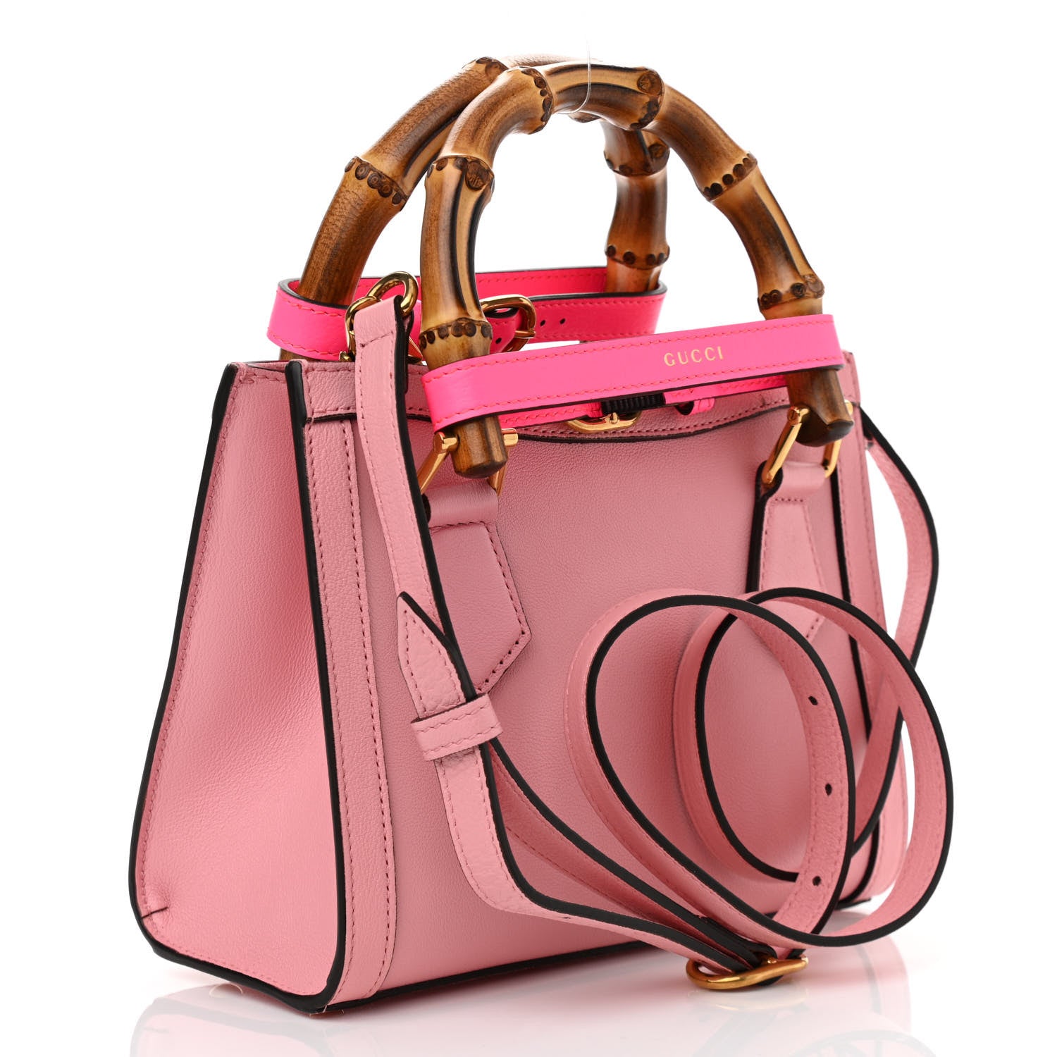 Gucci Wonka Grain Calfskin Mini Diana Tote Bag Wild Rose Fuxia Fluo 3 of 12