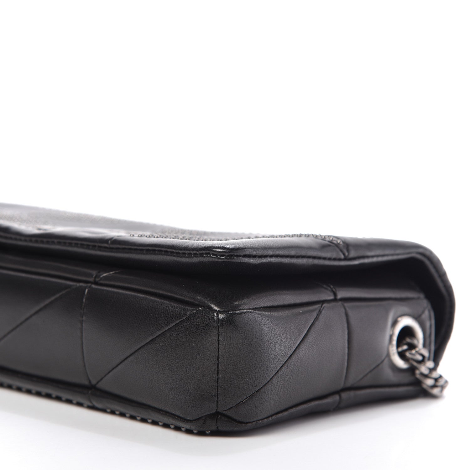 Saint Laurent Lambskin Patchwork Micro Stud Monogram Medium Jamie Baguette Black 7 of 9