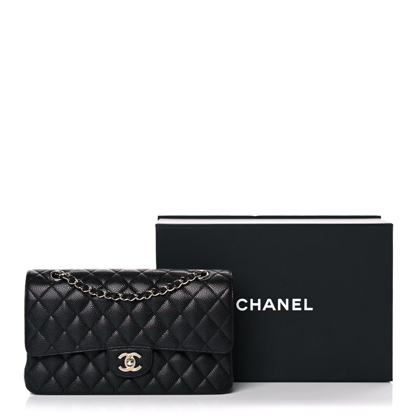 Caviar Quilted Medium Double Flap Black