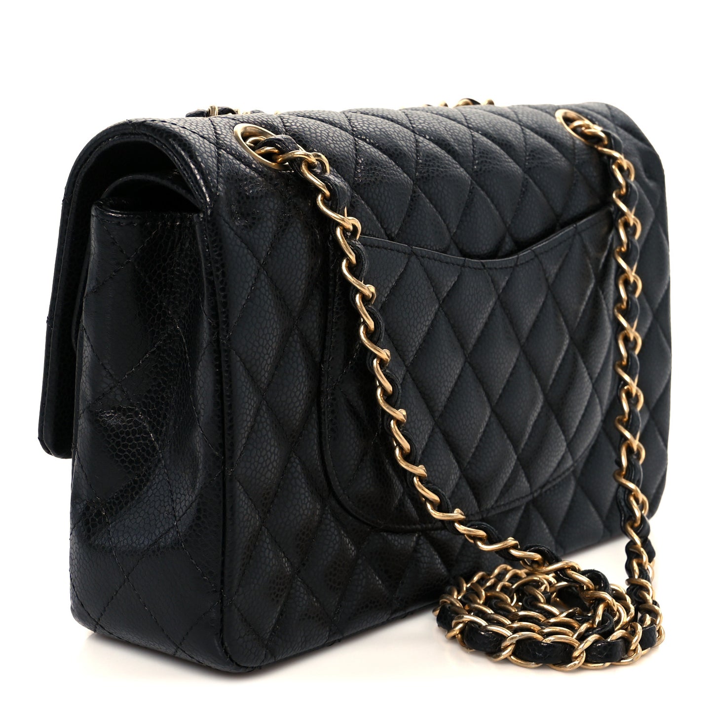 Caviar Quilted Medium Double Flap Black