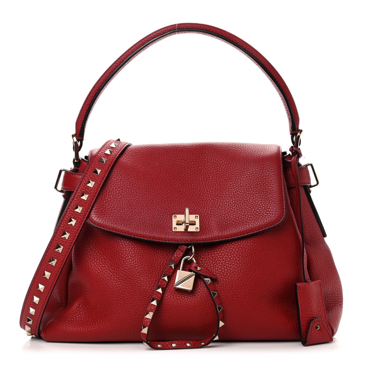 Valentino Garavani Pebbled Calfskin Rockstud Twiny Top Handle Bag Red 1 of 11