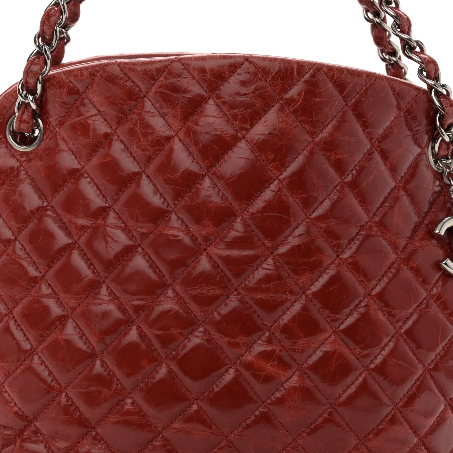 Glazed Calfskin Quilted Large Just Mademoiselle Bowling Bag Red