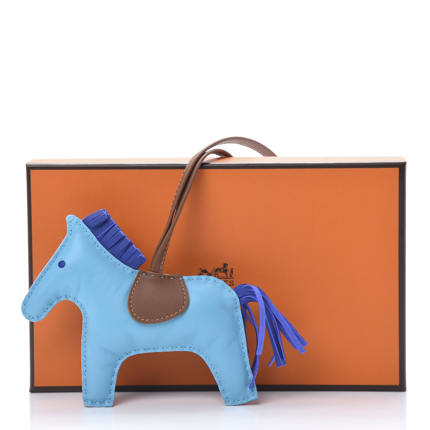 Hermes Milo Lambskin Grigri Rodeo Horse Bag Charm MM Bleu Azteque Bleu Electrique Fauve 4 of 4