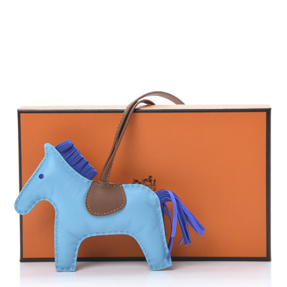 Hermes Milo Lambskin Grigri Rodeo Horse Bag Charm MM Bleu Azteque Bleu Electrique Fauve 4 of 4