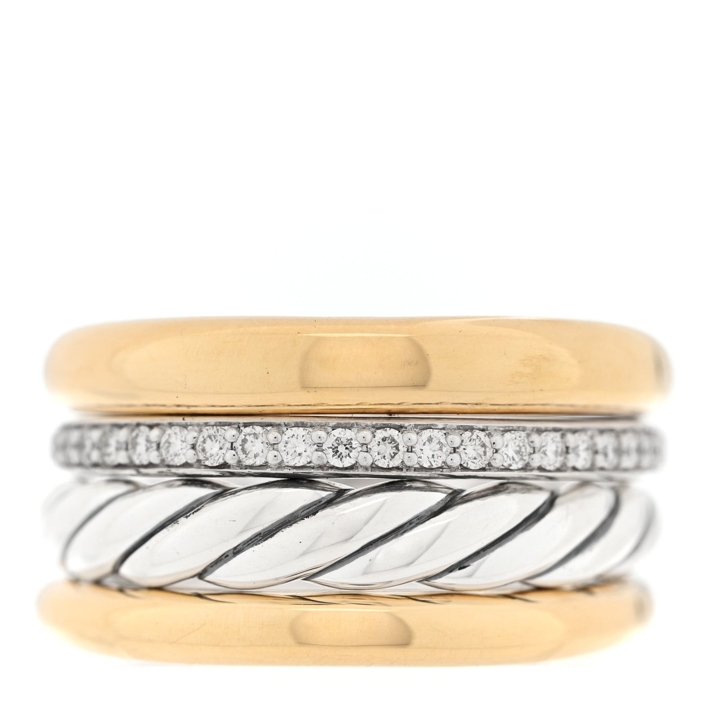 Sterling Silver 18K Yellow Gold Diamond 13.8mm Mercer Four Row Ring 60 9