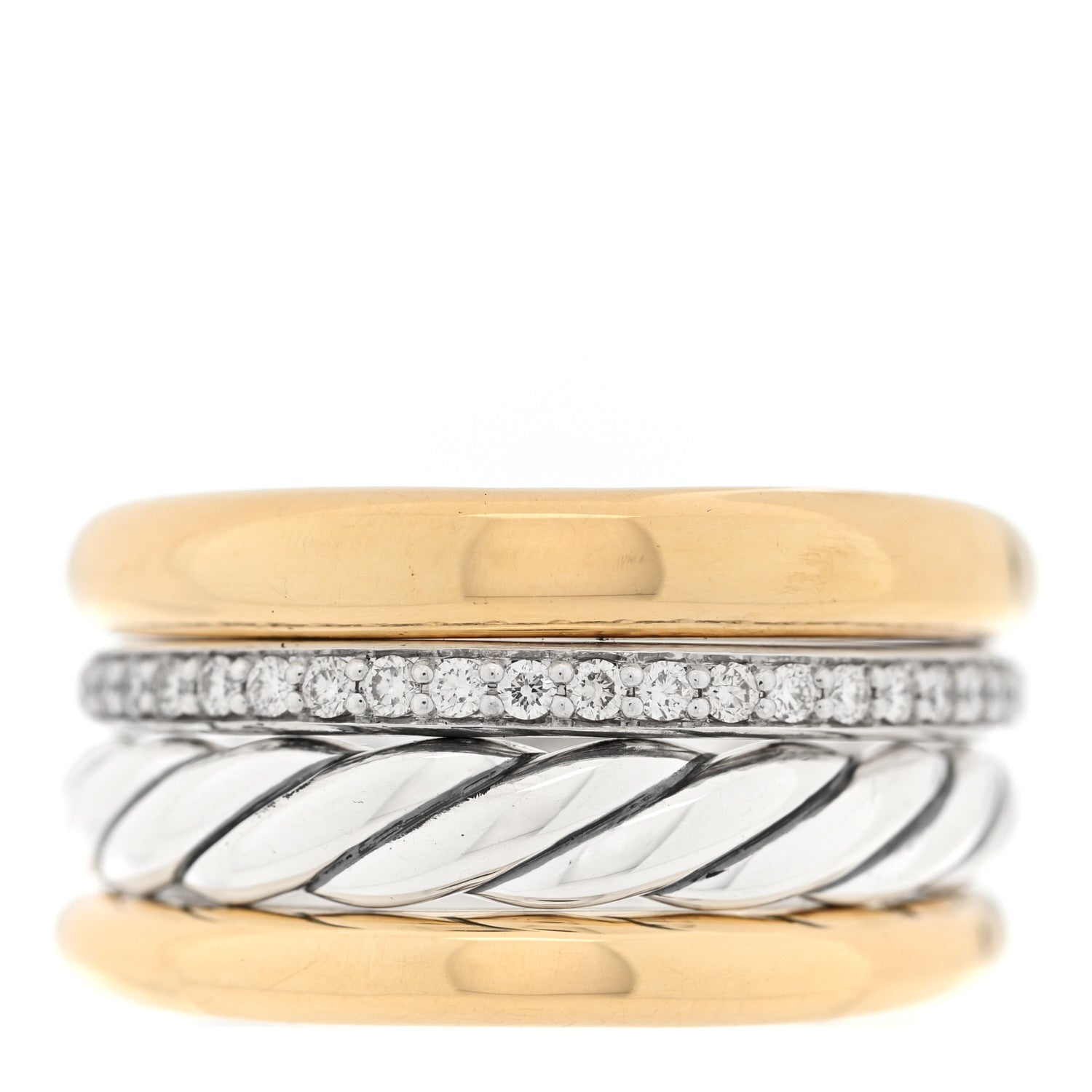 David Yurman Sterling Silver 18K Yellow Gold Diamond 13.8mm Mercer Four Row Ring 60 9 1 of 4