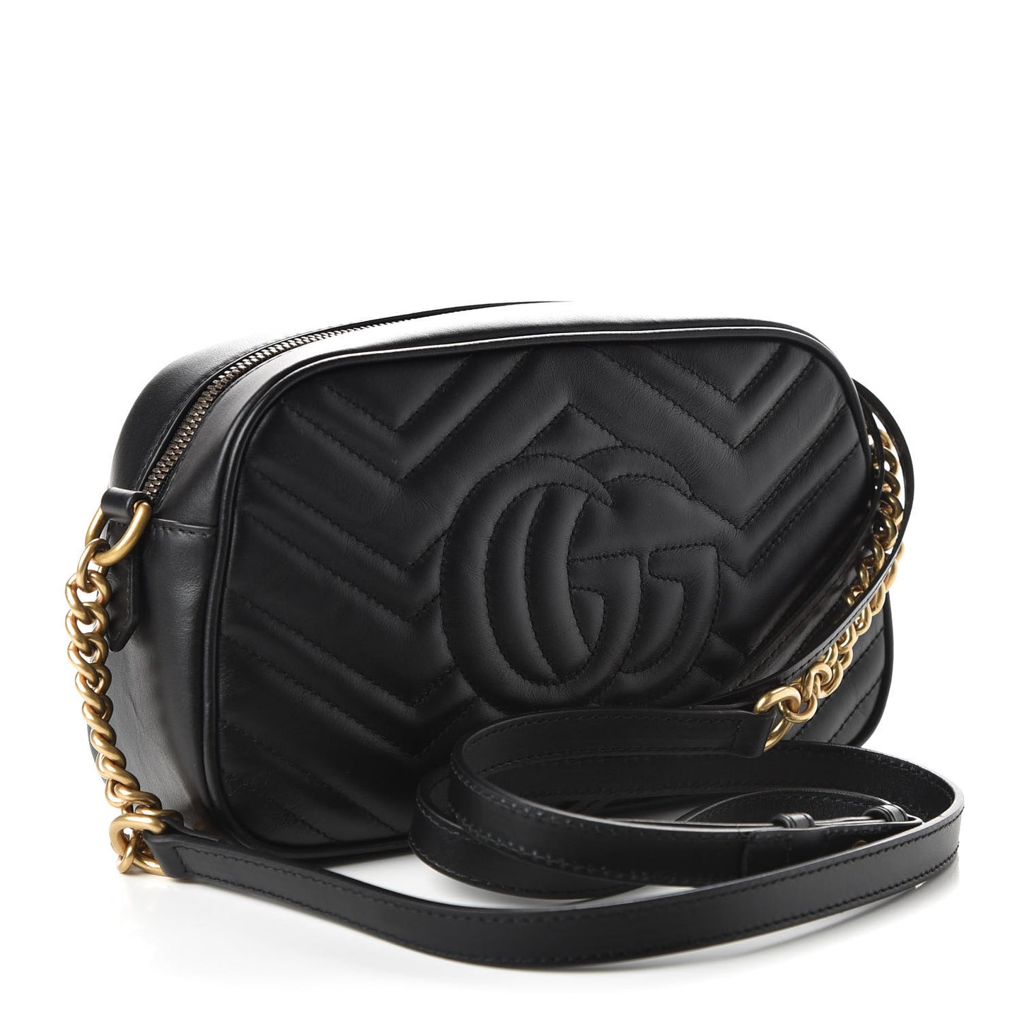 Calfskin Matelasse Small GG Marmont Chain Shoulder Bag Black