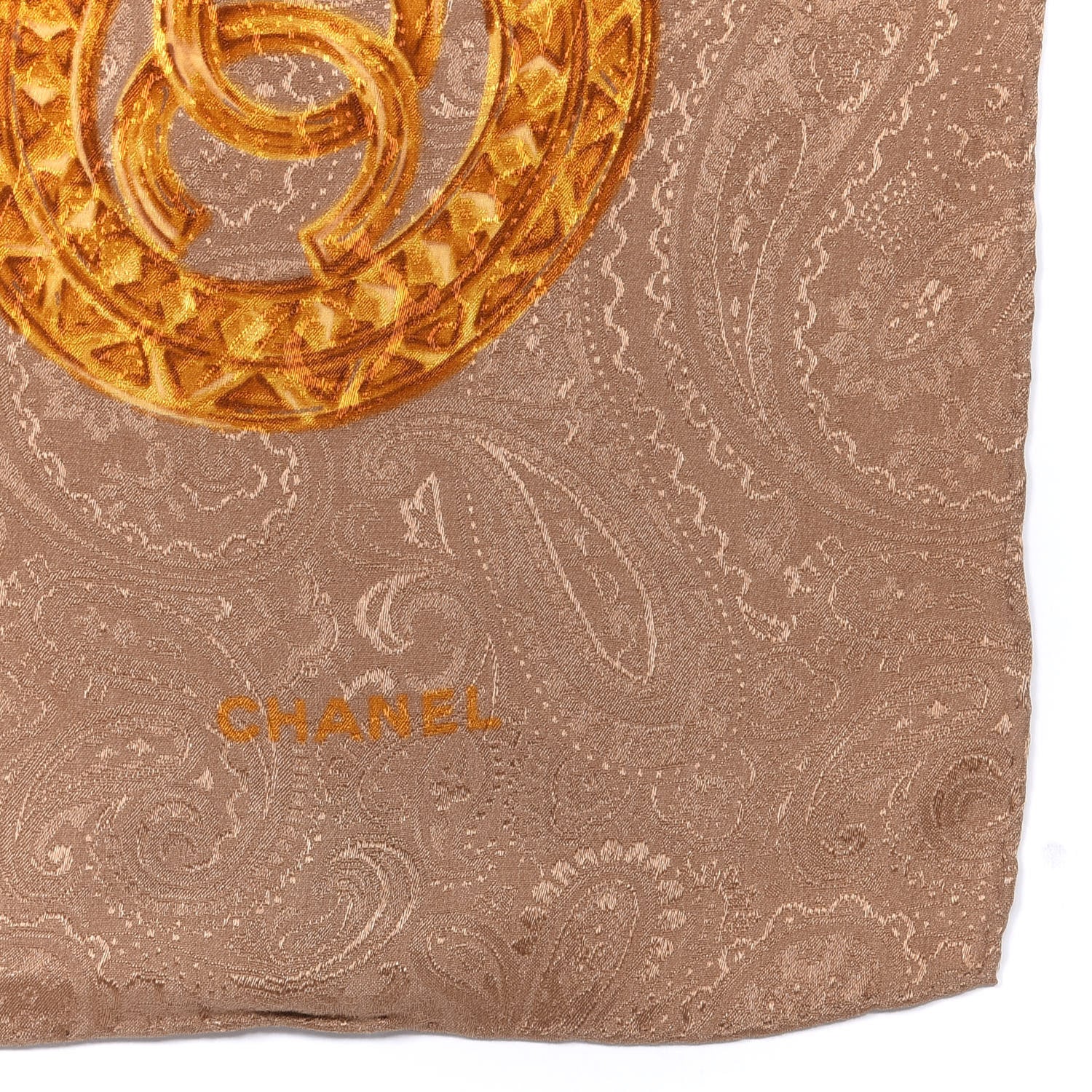Chanel Silk Paisley CC Chain Square Scarf Brown 2 of 3