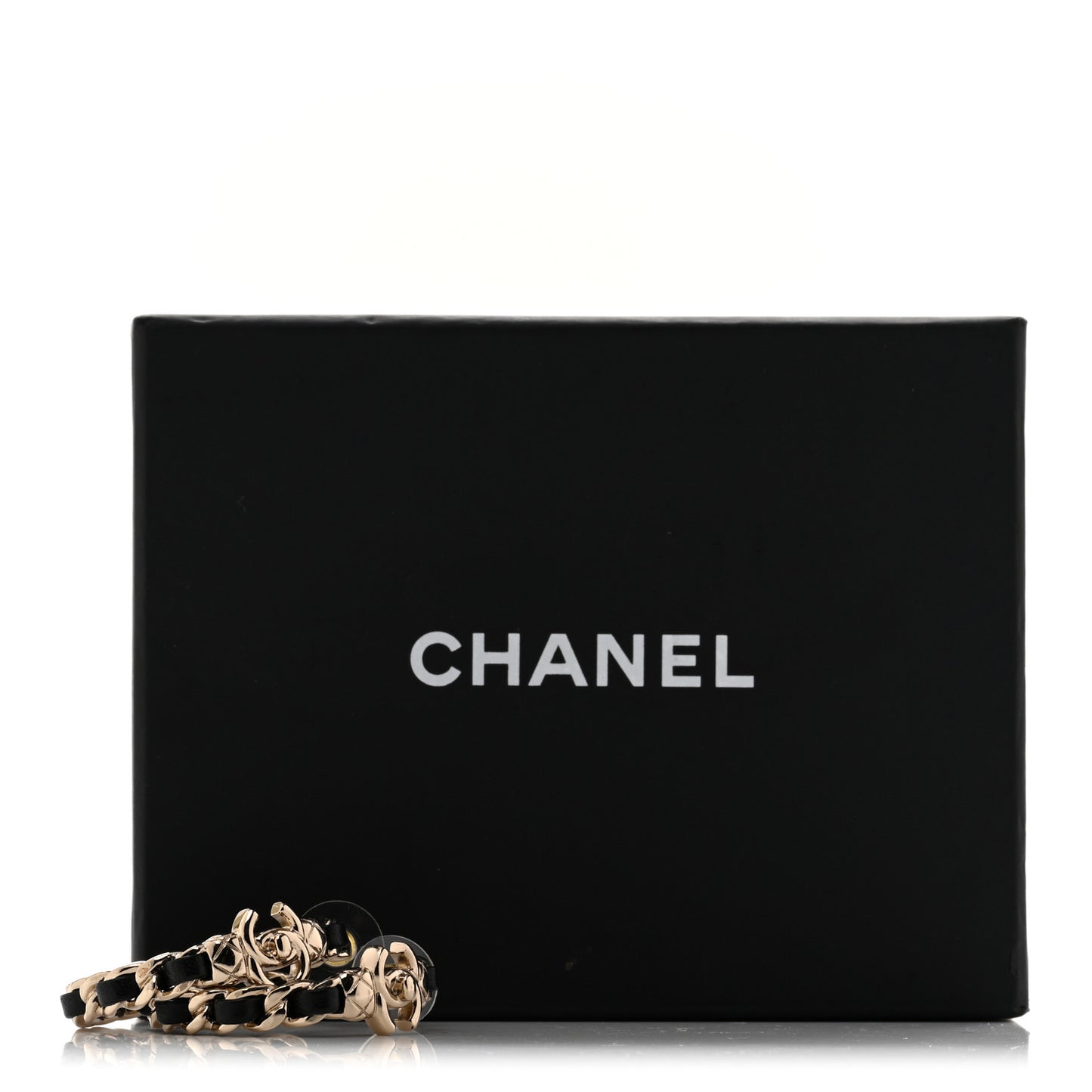 Metal Lambskin Quilted CC Turnlock Chain Hoop Earrings Gold Black