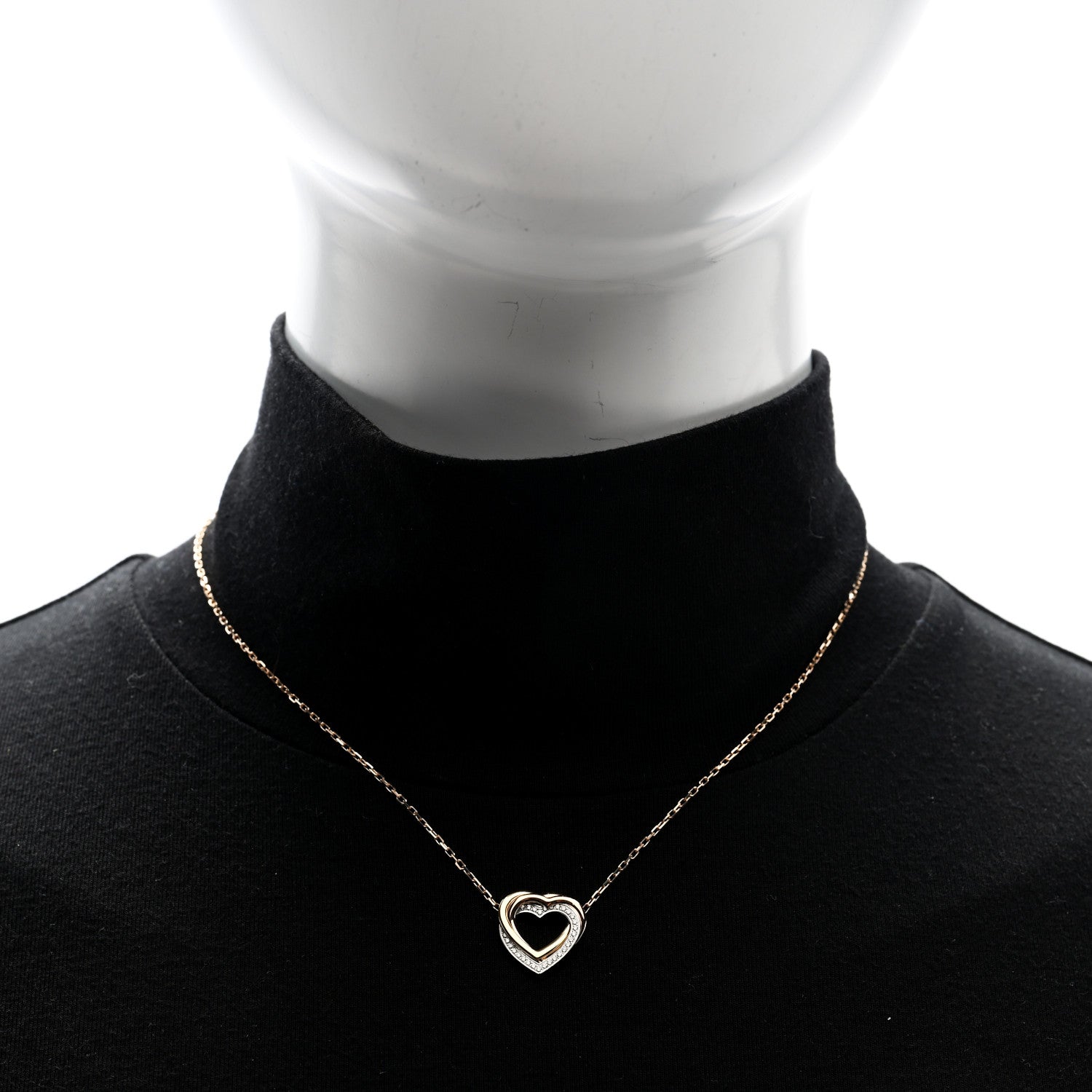 Cartier 18K Pink Yellow White Gold Diamond Trinity Heart Paved Pendant Necklace 2 of 4