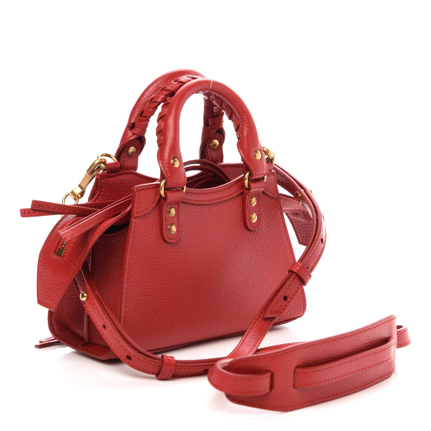 Balenciaga Grained Calfskin Neo Classic Gold Hardware Nano City Crossbody Medium Red 3 of 10