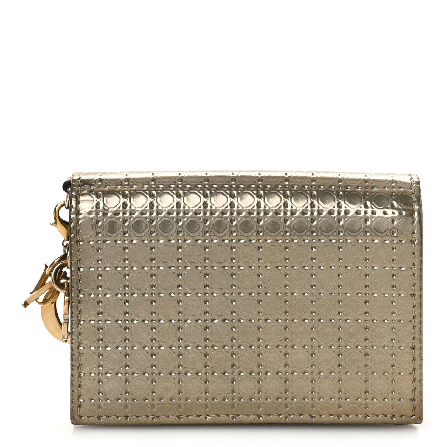 Christian Dior Metallic Patent Micro-Cannage Lady Dior Card Holder Gold 1 of 9