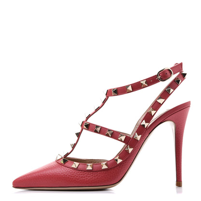 Valentino Garavani Pebbled Calfskin Rockstud Ankle Strap 100mm Pumps 38 Rock Pink 1 of 10