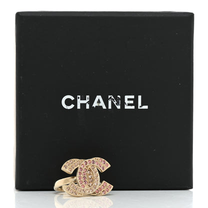 Chanel Crystal Double CC Ring 52 6 Pink Gold 5 of 5