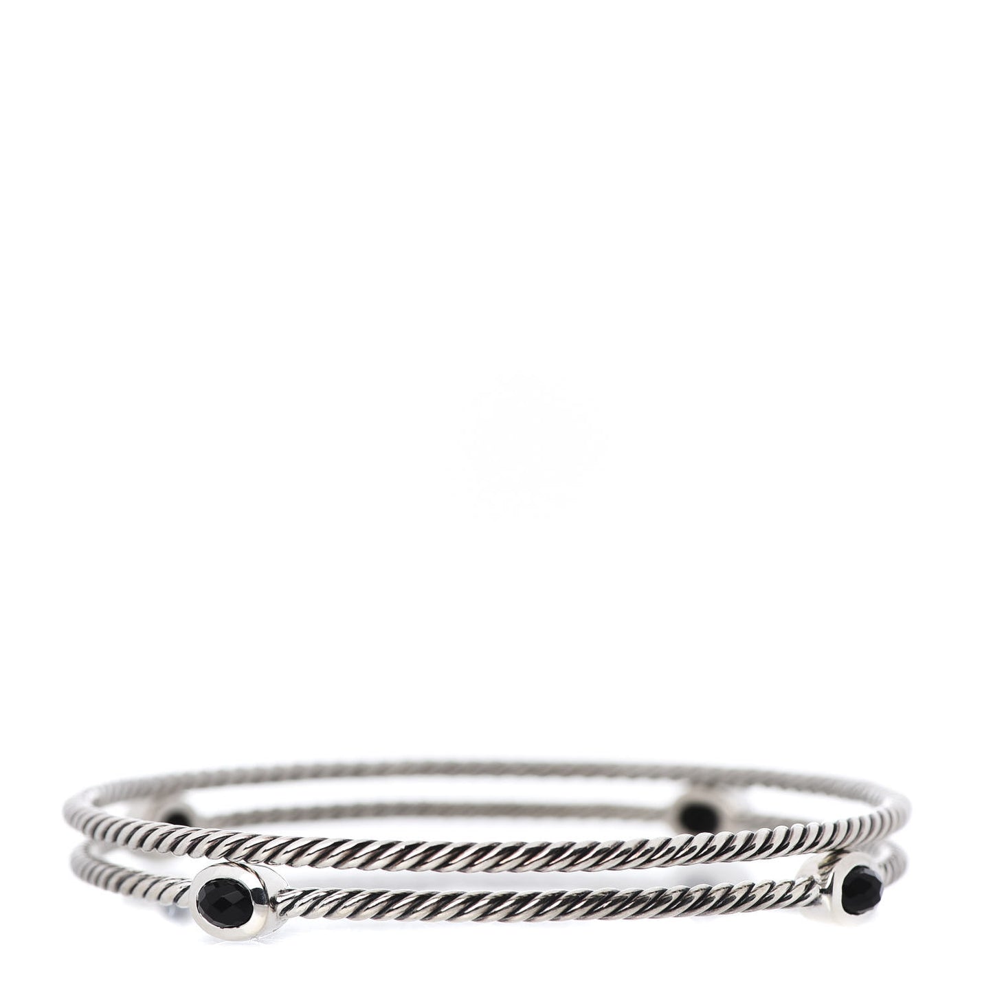 Sterling Silver Black Onyx Color Classics Bangle Bracelet Set of 2