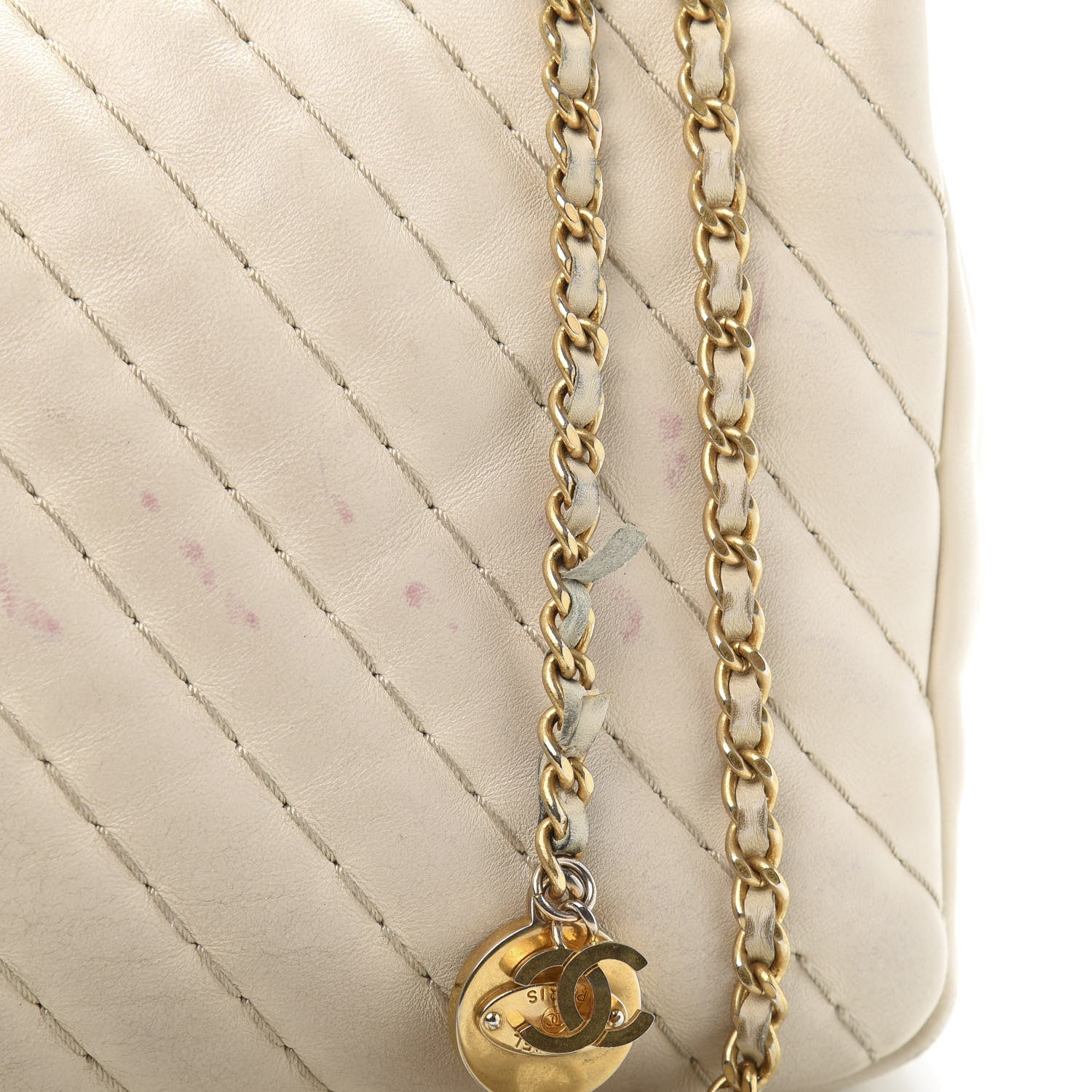 Chanel Calfskin Surpique Chevron Large Flap Beige 15 of 19