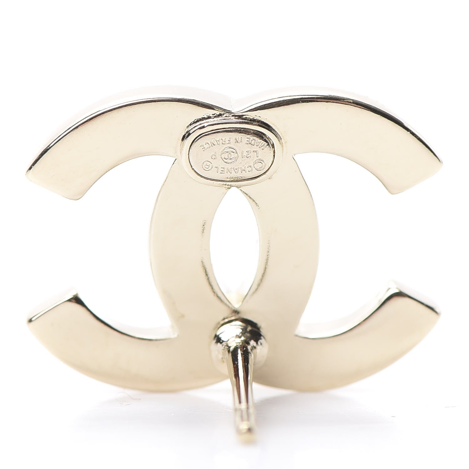 Chanel Crystal Metal CC Paris Button Stud Earrings Gold 4 of 4