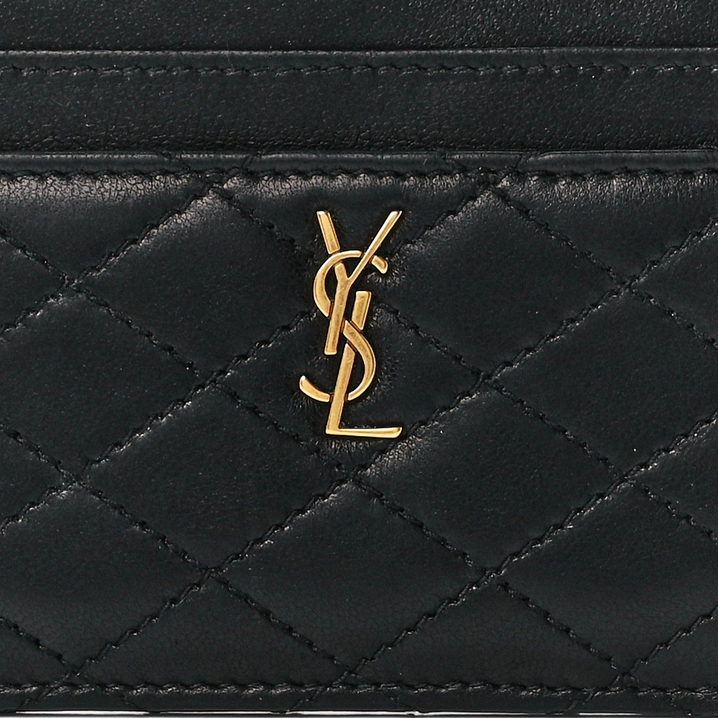 Lambskin Quilted Monogram Gaby Card Case Black