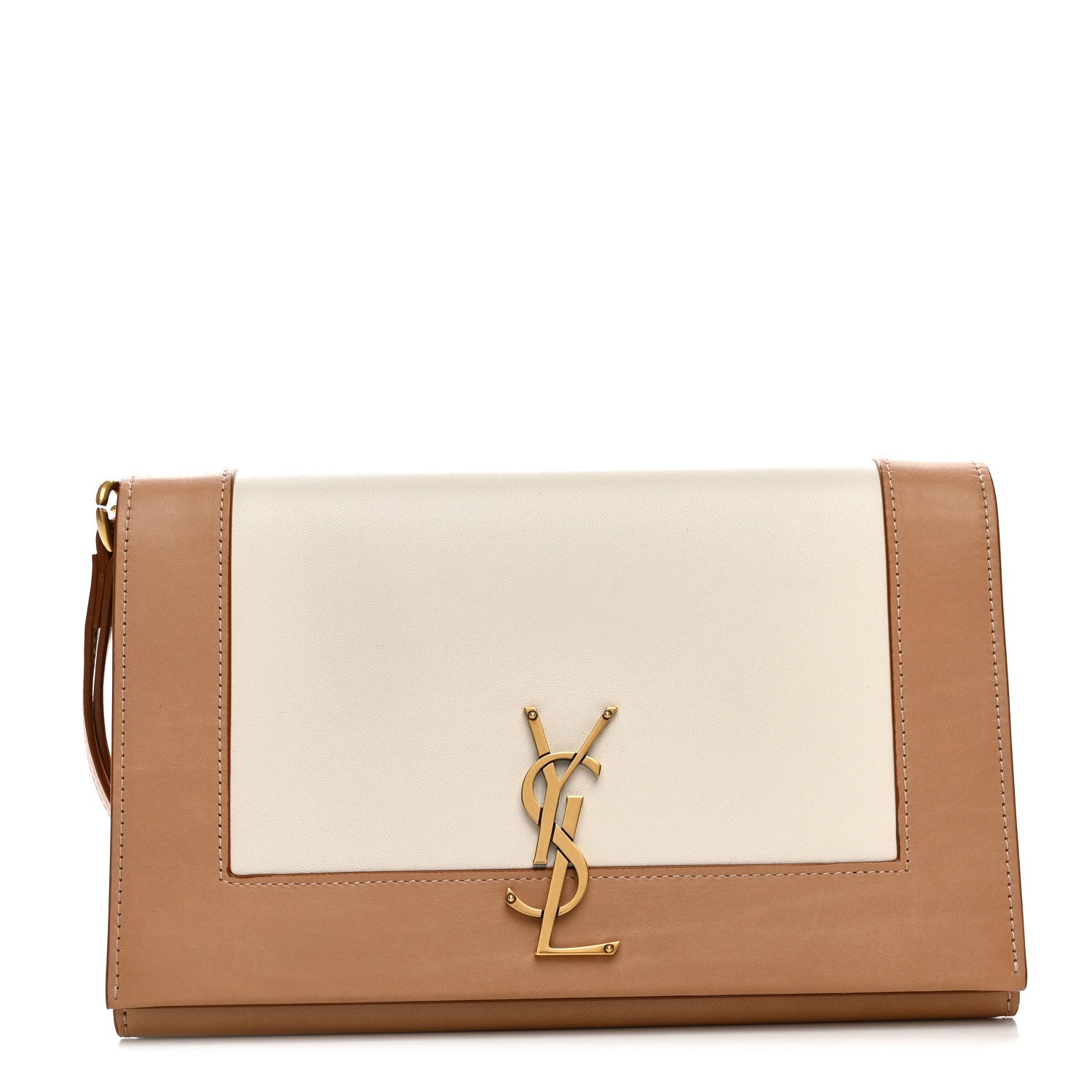 Saint Laurent Nappa Calfskin Two-Toned Monogram Pouch Alabastro Natural Tan 1 of 8