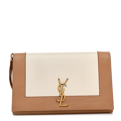Saint Laurent Nappa Calfskin Two-Toned Monogram Pouch Alabastro Natural Tan 1 of 8