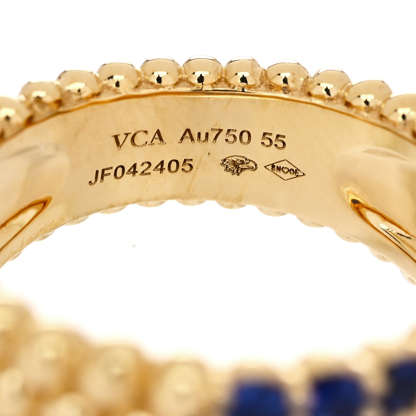 18K Yellow Gold Blue Sapphire Perlee Couleurs 5 Row Ring 55 7.25