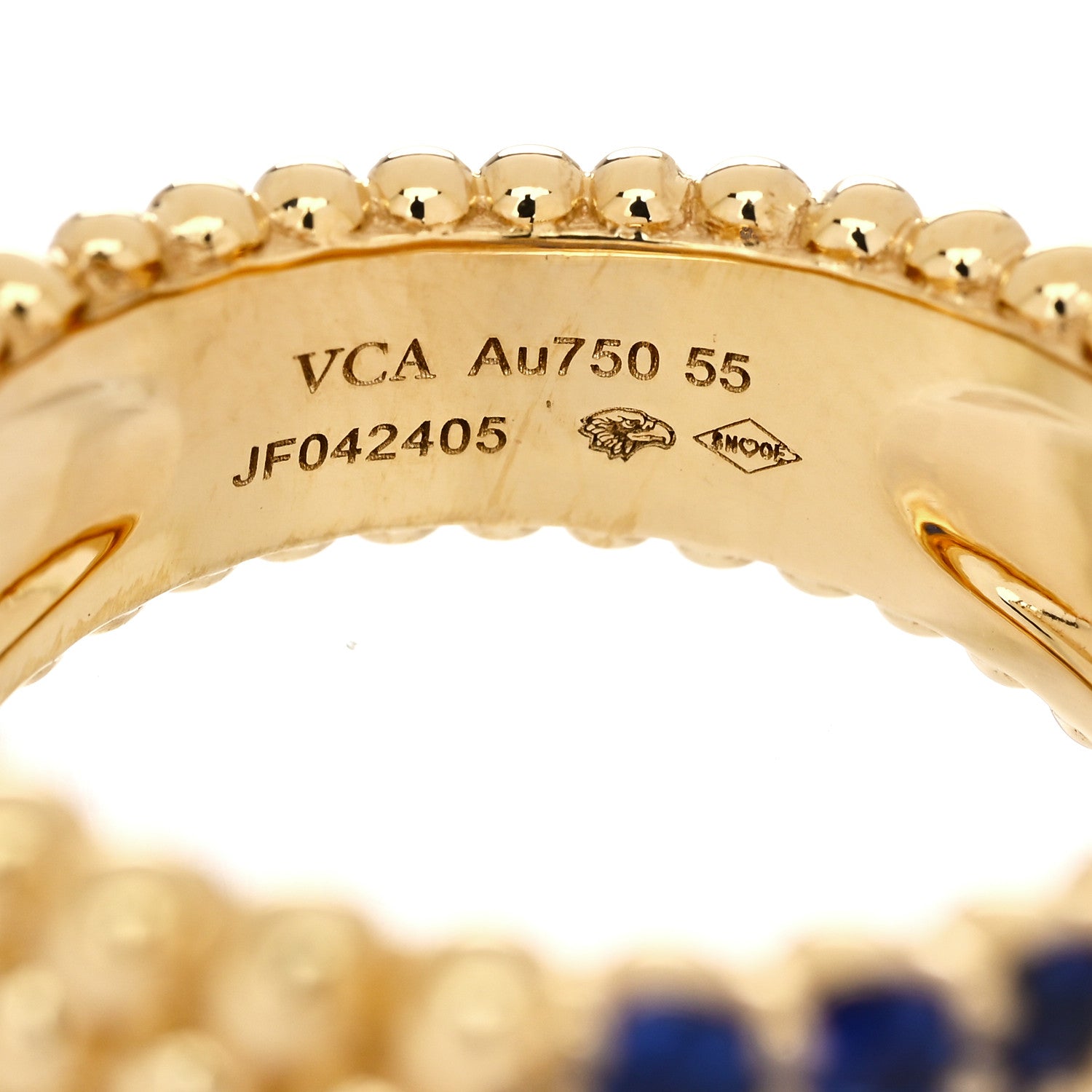 Van Cleef & Arpels 18K Yellow Gold Blue Sapphire Perlee Couleurs 5 Row Ring 55 7.25 4 of 5