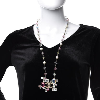 Chanel Crystal Baguette CC Pearl Necklace Pink Gold 2 of 5