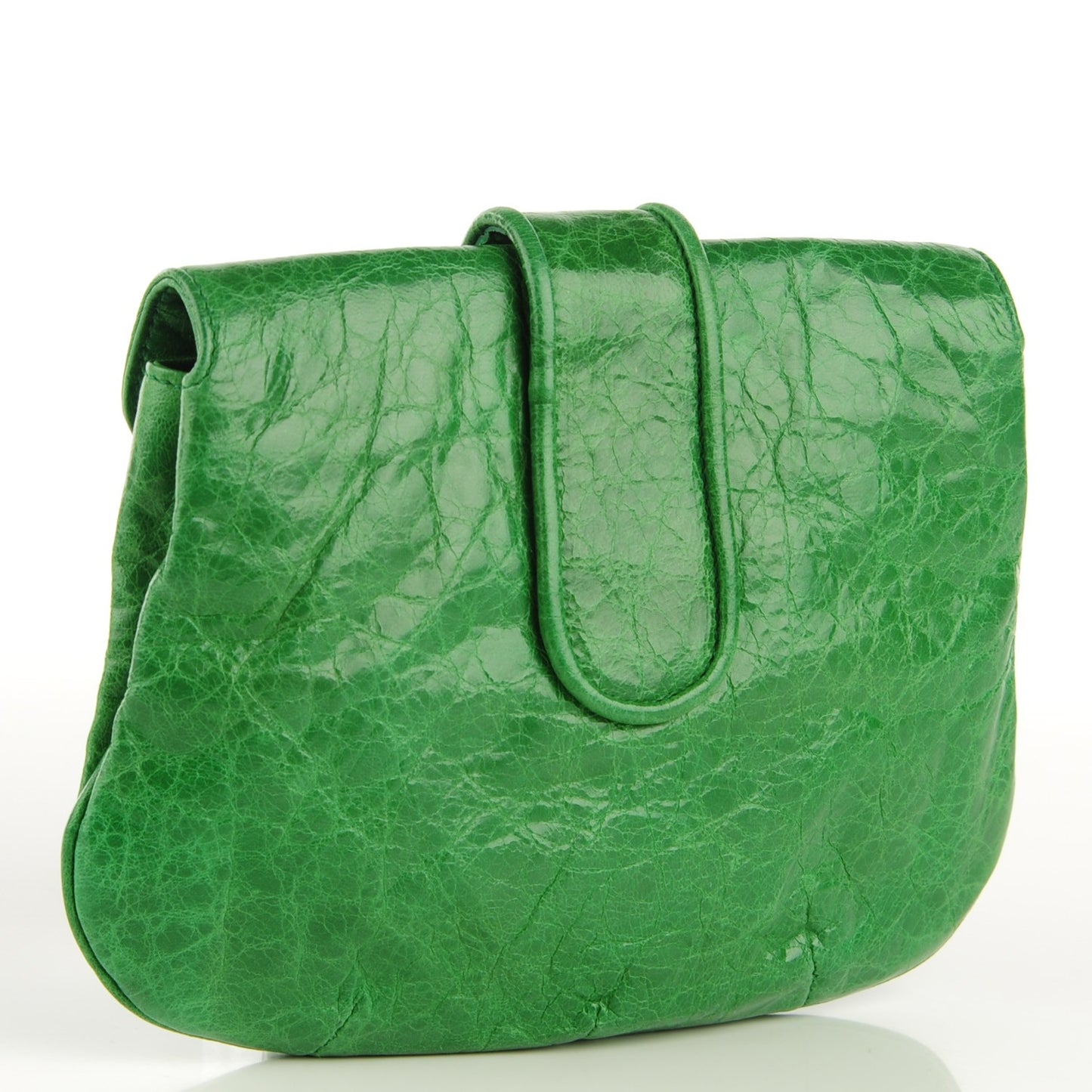 Agneau Classic Hardware Pouch Flap Clutch Emeraude