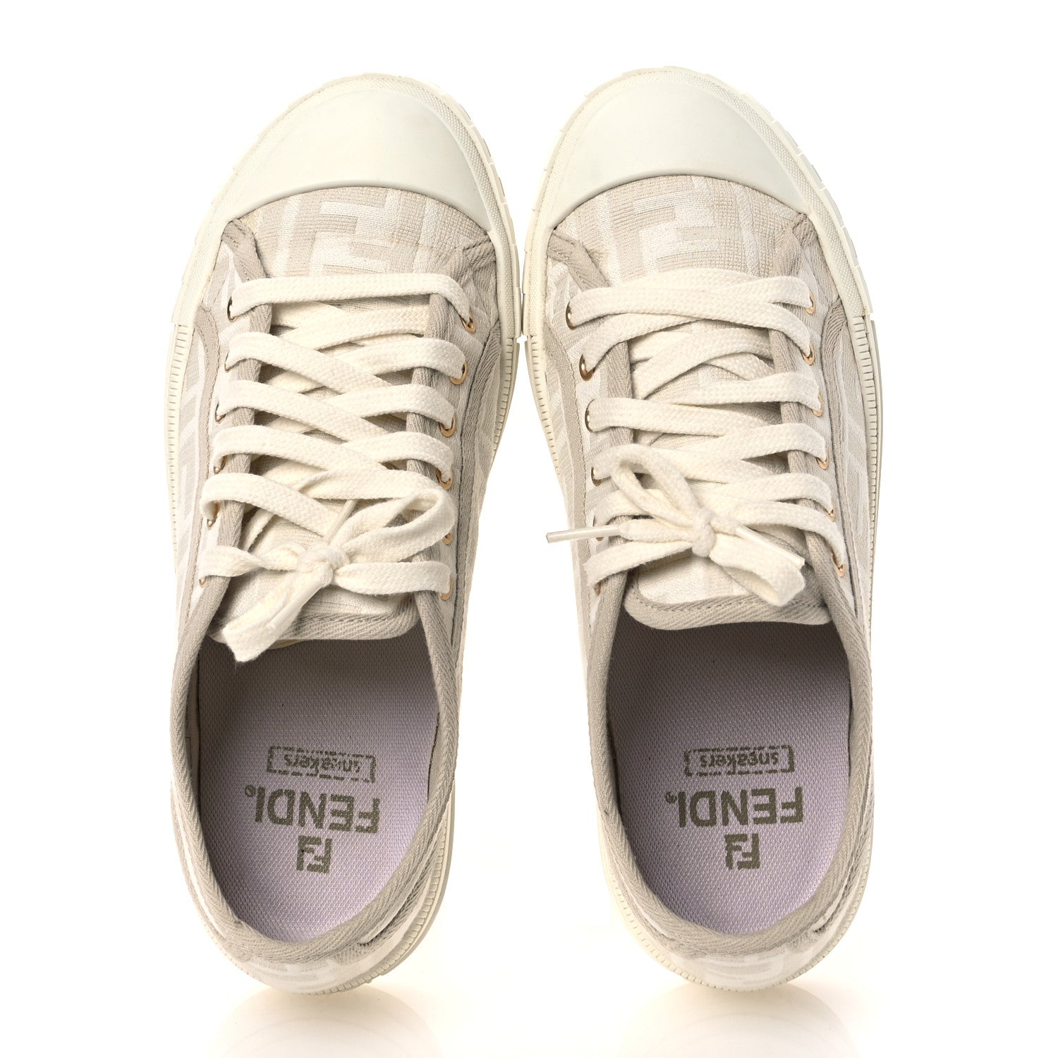 Fendi Woven Fabric FF Womens Domino Low Top Sneakers 37 White Beige 2 of 12