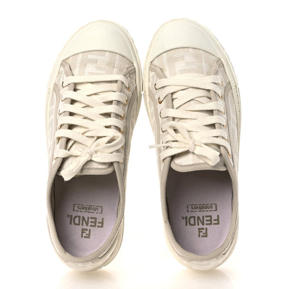 Fendi Woven Fabric FF Womens Domino Low Top Sneakers 37 White Beige 2 of 12