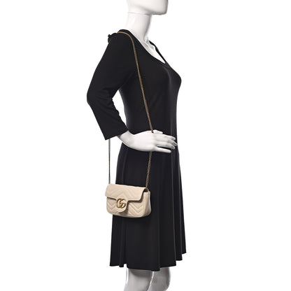 Gucci Calfskin Matelasse Super Mini GG Marmont Shoulder Bag White 2 of 11