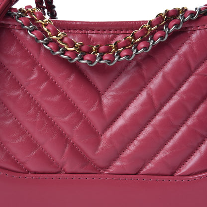 Chanel Aged Calfskin Chevron Quilted Small Gabrielle Hobo Dark Pink 8 of 11