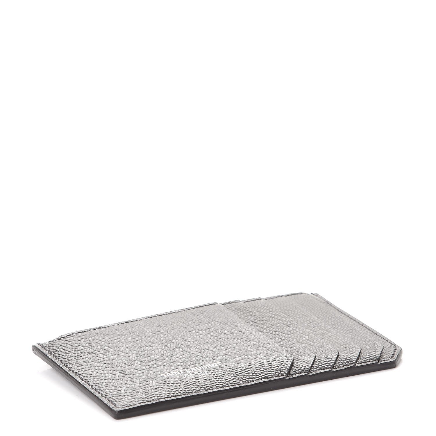 Saint Laurent Grained Calfskin 5 Fragments Zip Pouch Card Holder Dark Anthracite 4 of 8